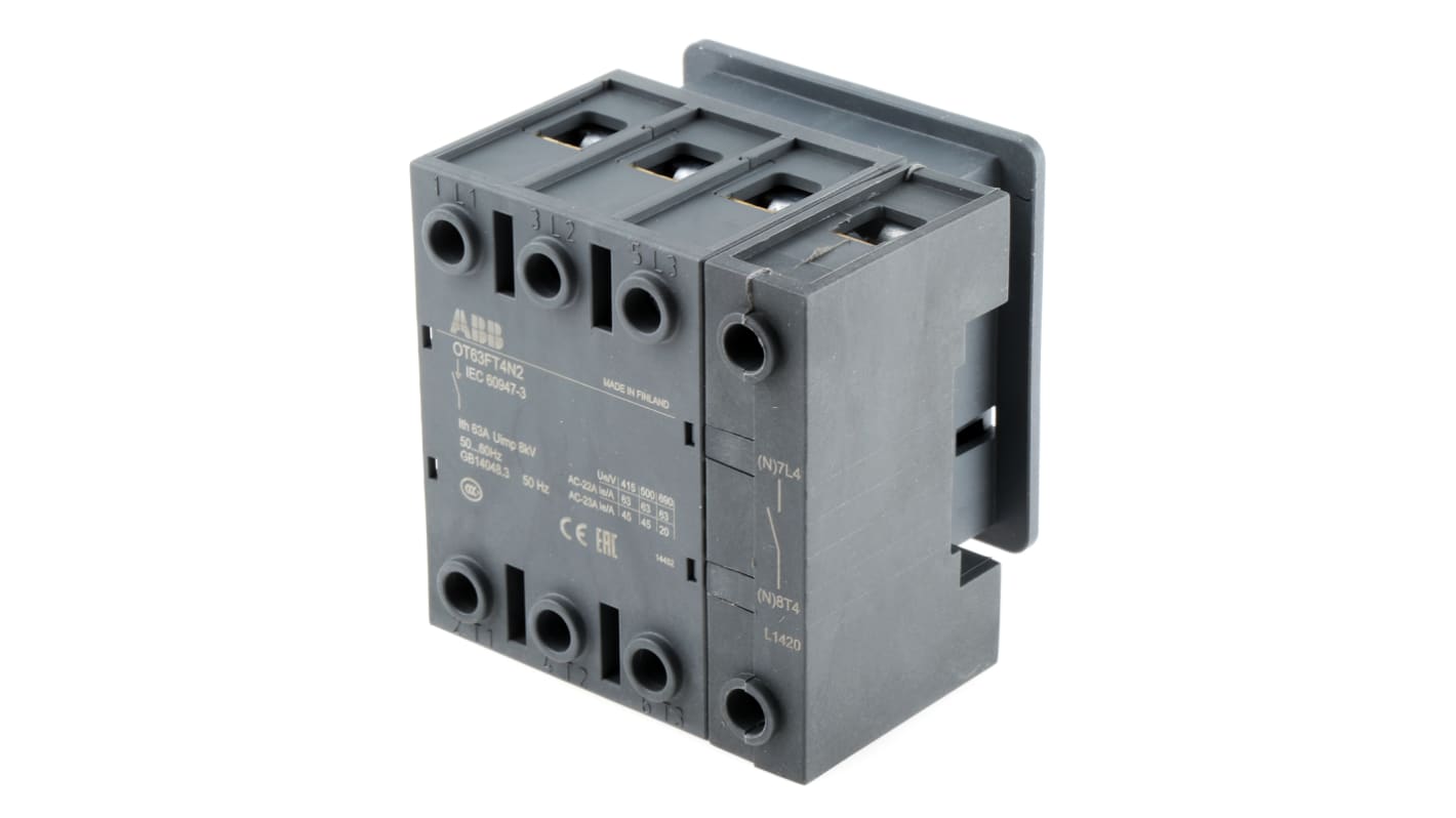 Interruttore di isolamento ABB OT63FT4N2 1SCA105393R1001, 4P, 63A, 750V ca, Montaggio a pannello, IP20