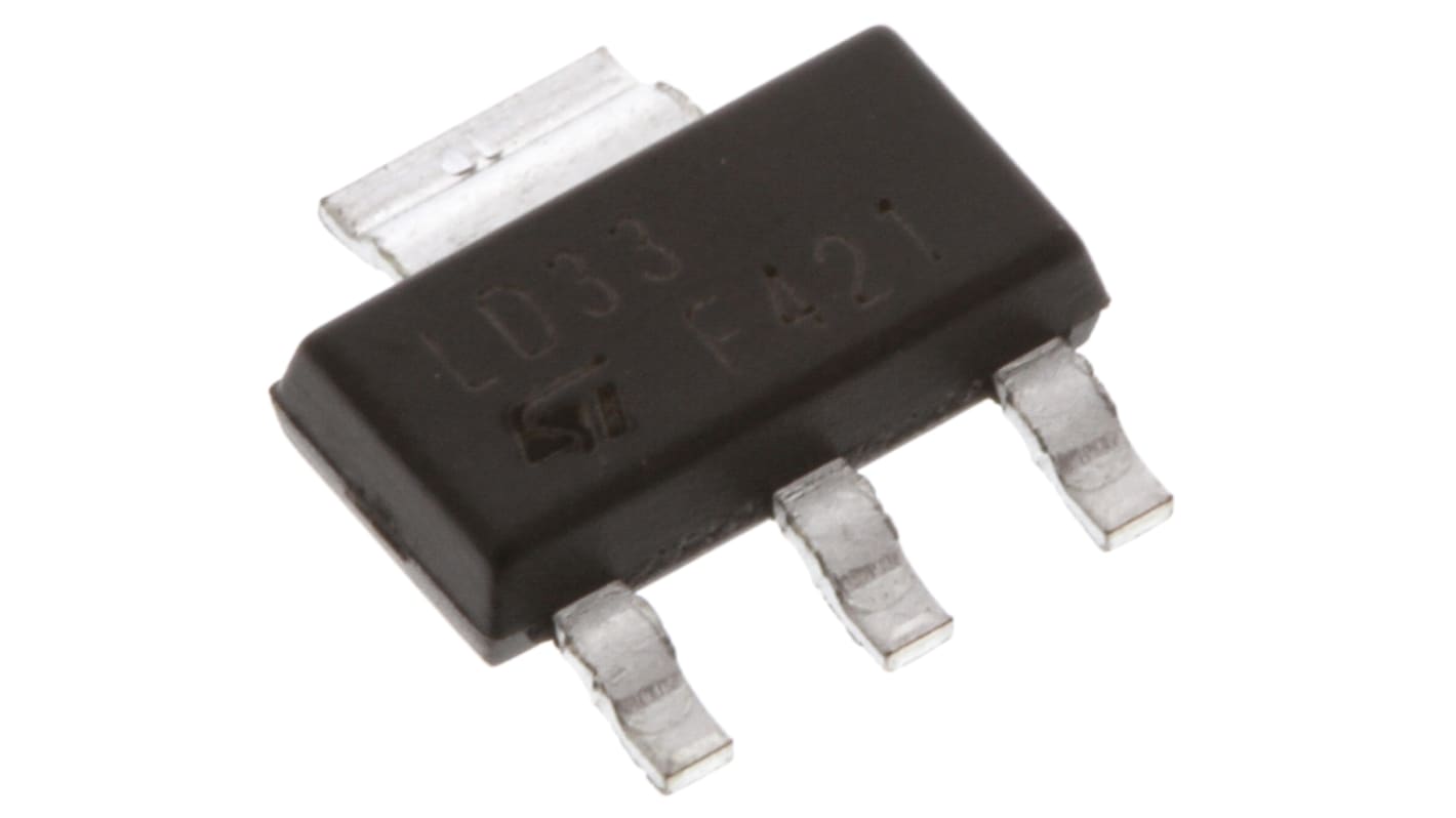 STMicroelectronics LD1117S33CTR, 1 Low Dropout Voltage, Voltage Regulator 1.3A, 3.3 V 3+Tab-Pin, SOT-223