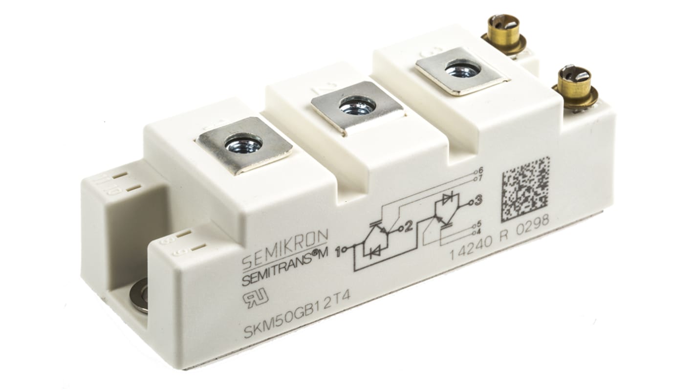 Semikron SKM50GB12T4 Dual Half Bridge IGBT Module, 81 A 1200 V, 7-Pin SEMITRANS2, Panel Mount