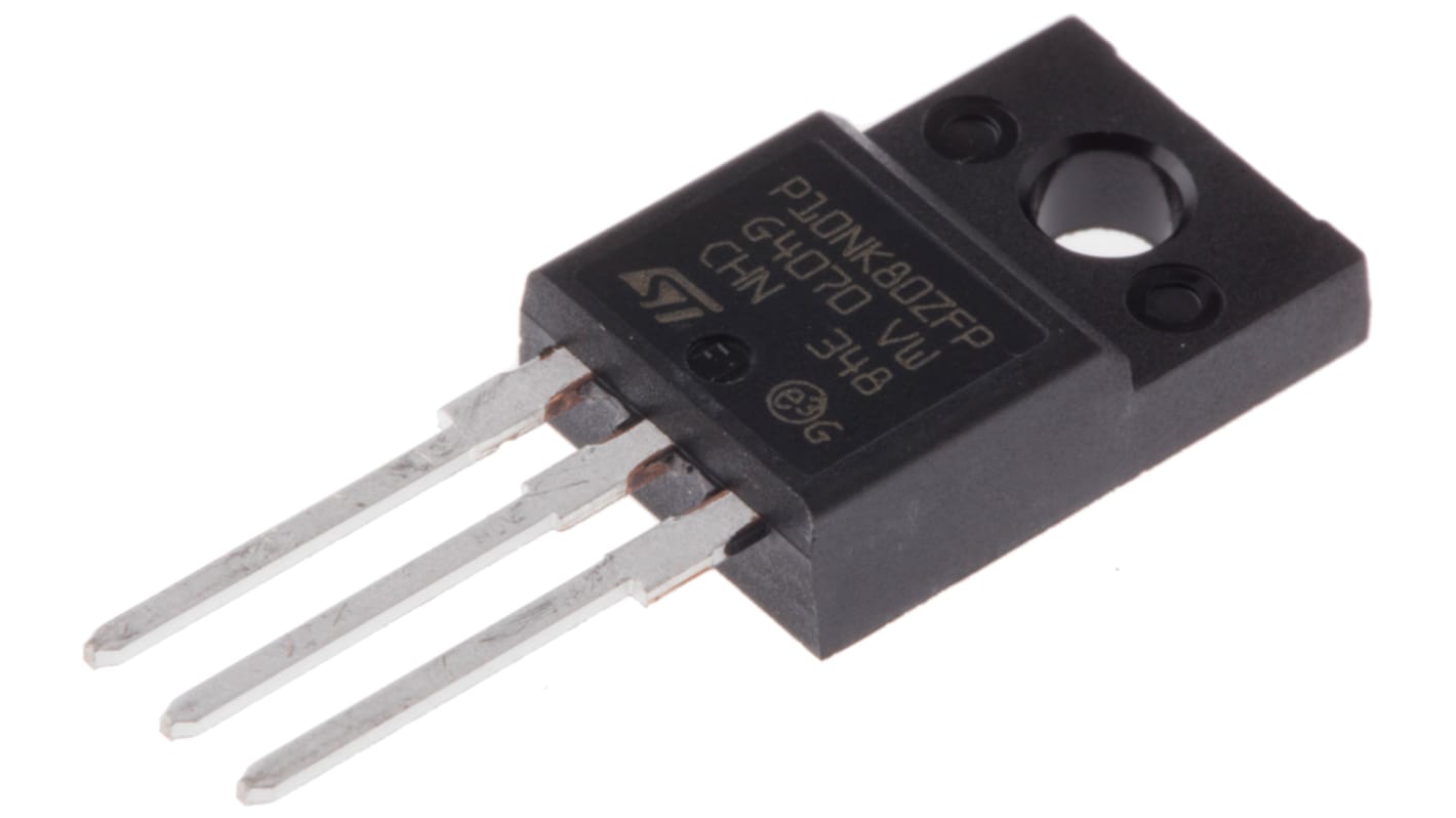 MOSFET STMicroelectronics STP10NK80ZFP, VDSS 800 V, ID 9 A, TO-220FP de 3 pines, , config. Simple