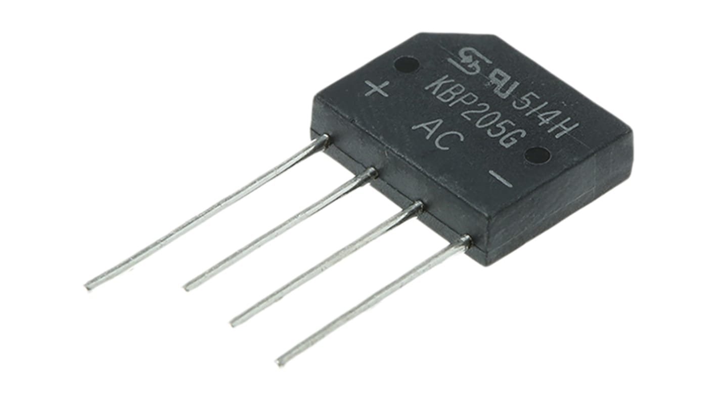 Taiwan Semiconductor Brückengleichrichter, 1-phasig 2A 600V THT 1.2V KBP 4-Pin 10μA