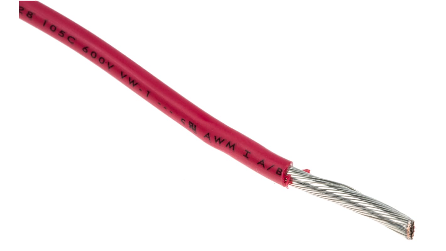 Alpha Wire Einzeladerleitung 3,3 mm², 12 AWG 30m Rot MPPE isoliert Ø 2.97mm 65/0,25 mm Litzen UL11028