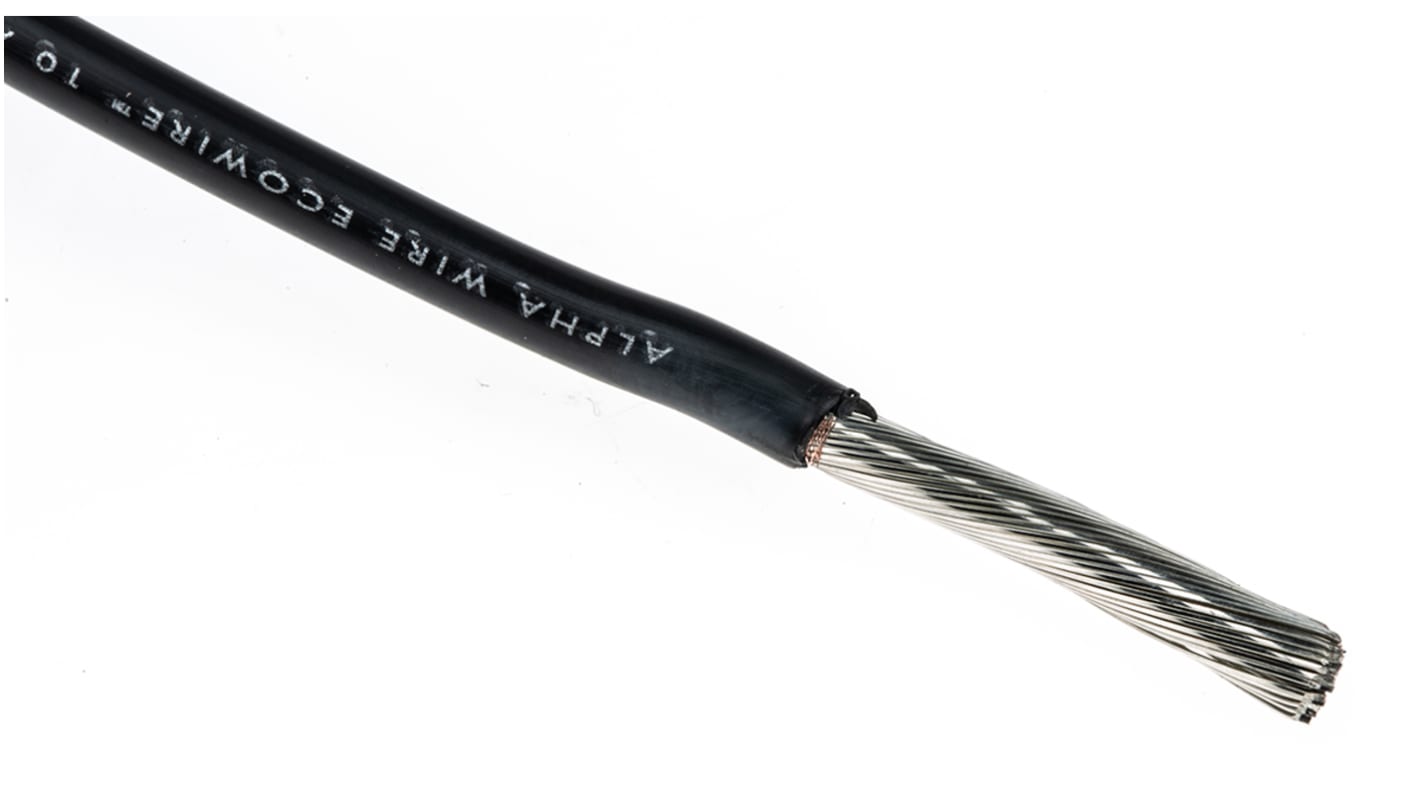 Alpha Wire Einzeladerleitung 5,2 mm², 10 AWG 30m Schwarz MPPE isoliert Ø 3.66mm 105/0,25 mm Litzen UL11028