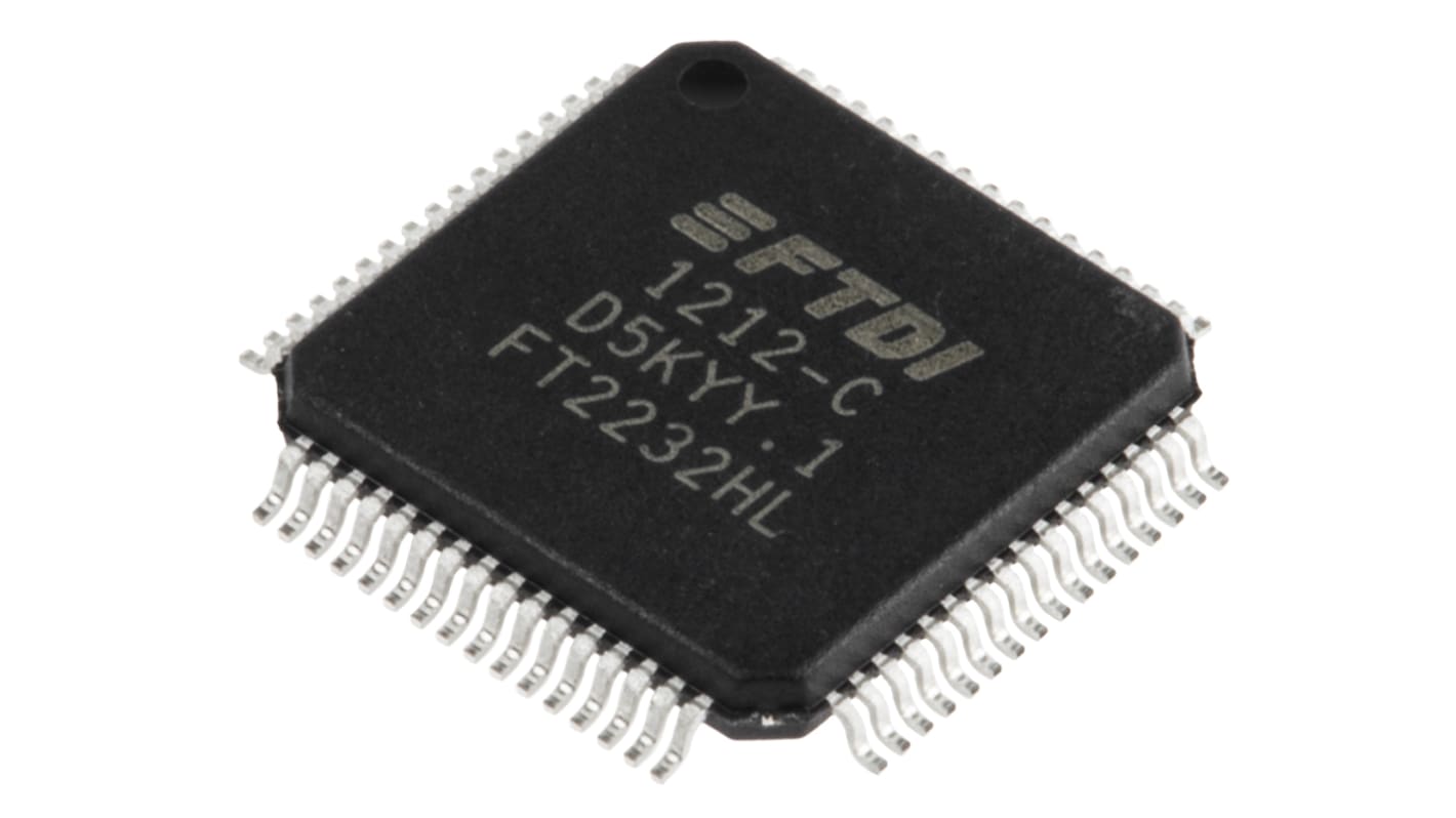 FT2232HL-REEL, UART, 2 Kanaler, RS232, RS422, RS485 480Mbit/s, 64 Ben, LQFP