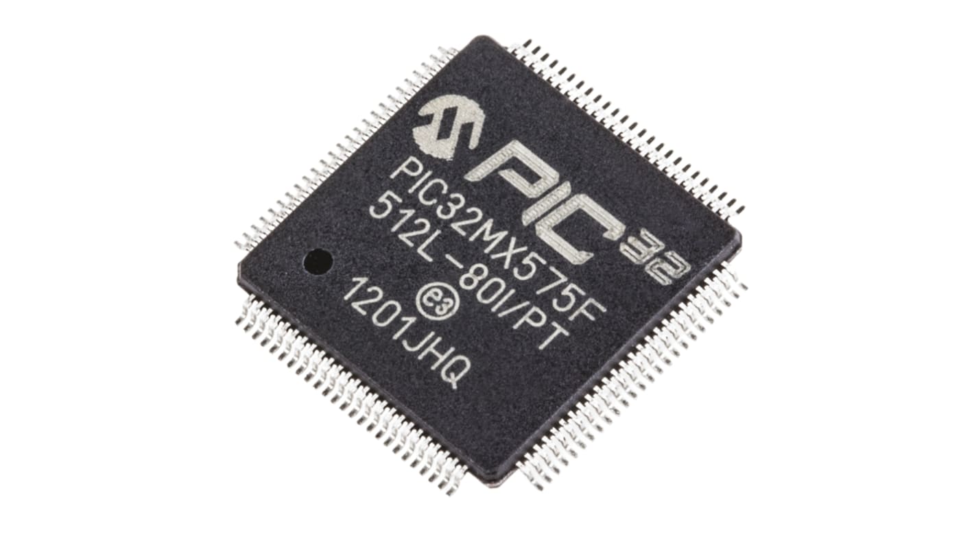 Microchip PIC32MX575F512L-80I/PT, 32bit PIC Microcontroller, PIC32MX, 80MHz, 12 kB, 512 kB Flash, 100-Pin TQFP