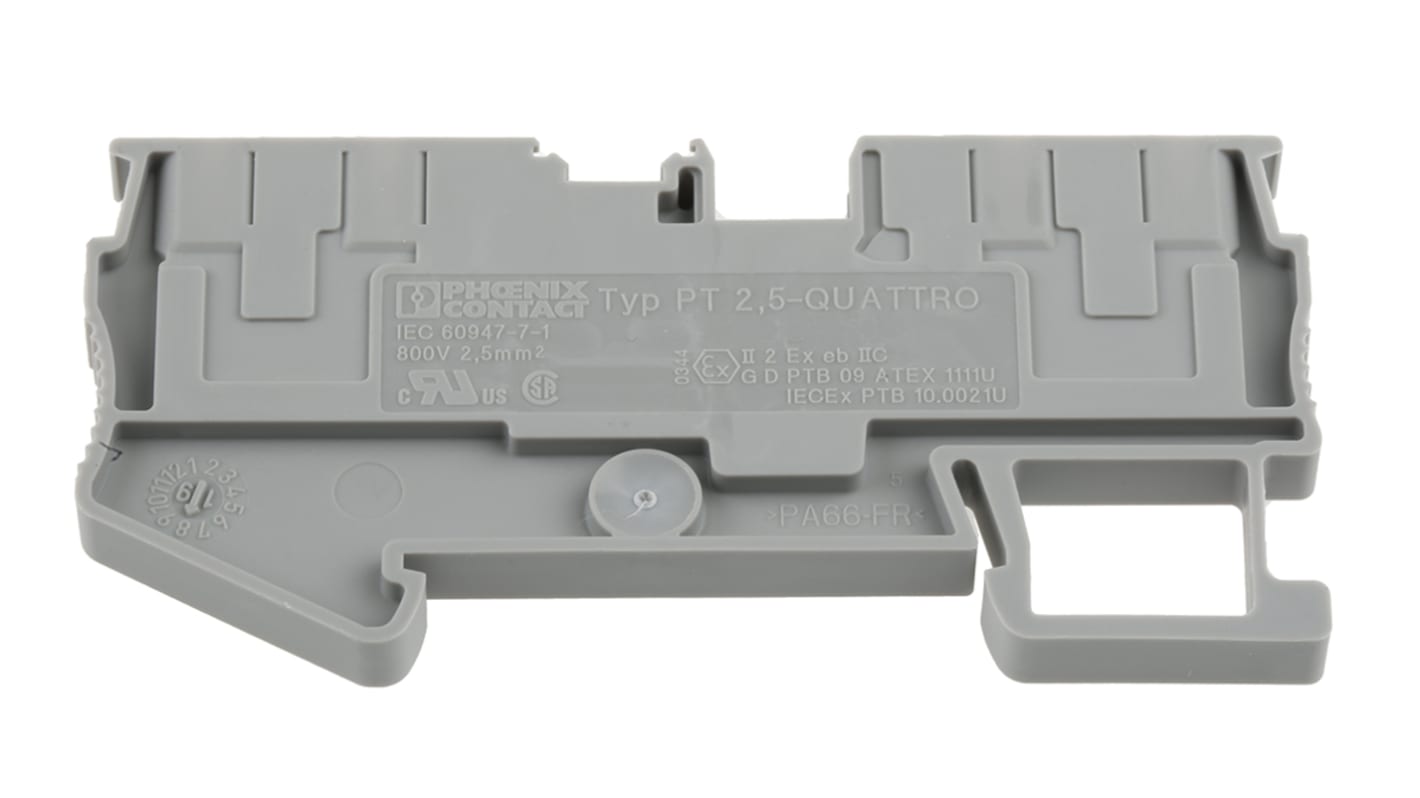 Phoenix Contact PT 2.5-QUATTRO Series Grey Feed Through Terminal Block, 0.14 → 4mm², Single-Level, Push In