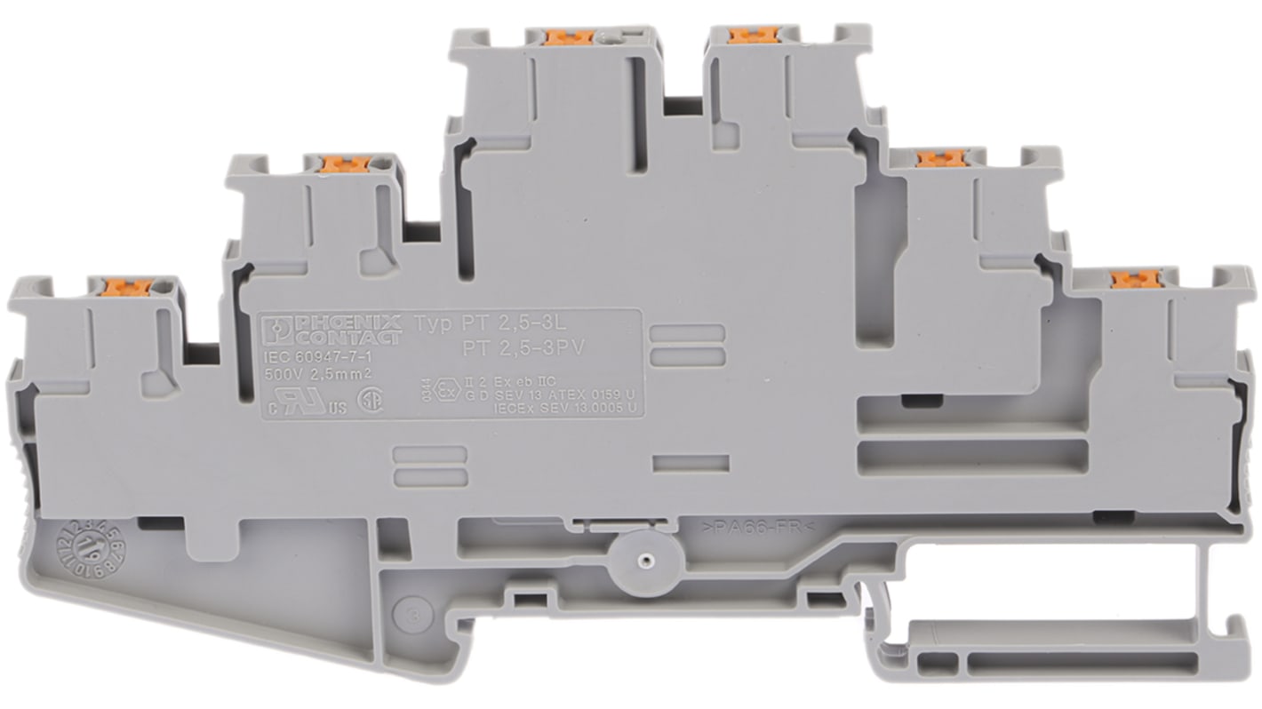 Phoenix Contact PT 2.5-3L Series Grey Multi Level Terminal Block, 0.14 → 4mm², Triple-Level, Push In