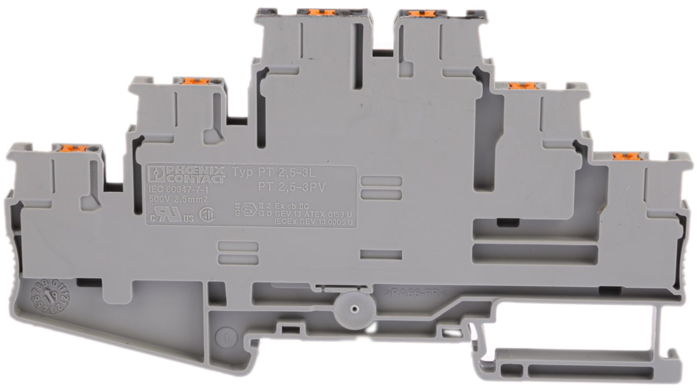 Phoenix Contact PT 2.5-3PV Series Grey Multi Level Terminal Block, 0.14 → 4mm², Triple-Level, Push In