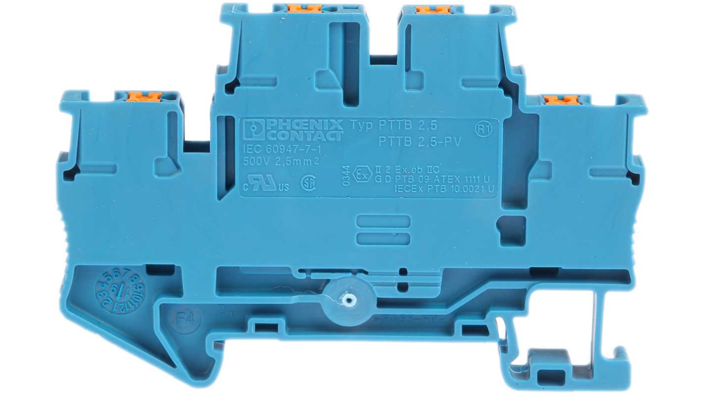 Phoenix Contact PTTB 2.5 BU Series Blue Double Level Terminal Block, 0.14 → 4mm², Double-Level, Push In