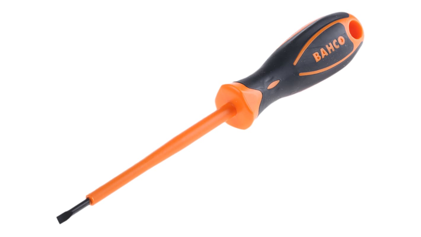 Bahco Flat Screwdriver, 0.6 x 3.5 mm Tip, 100 mm Blade, VDE/1000V, 190 mm Overall