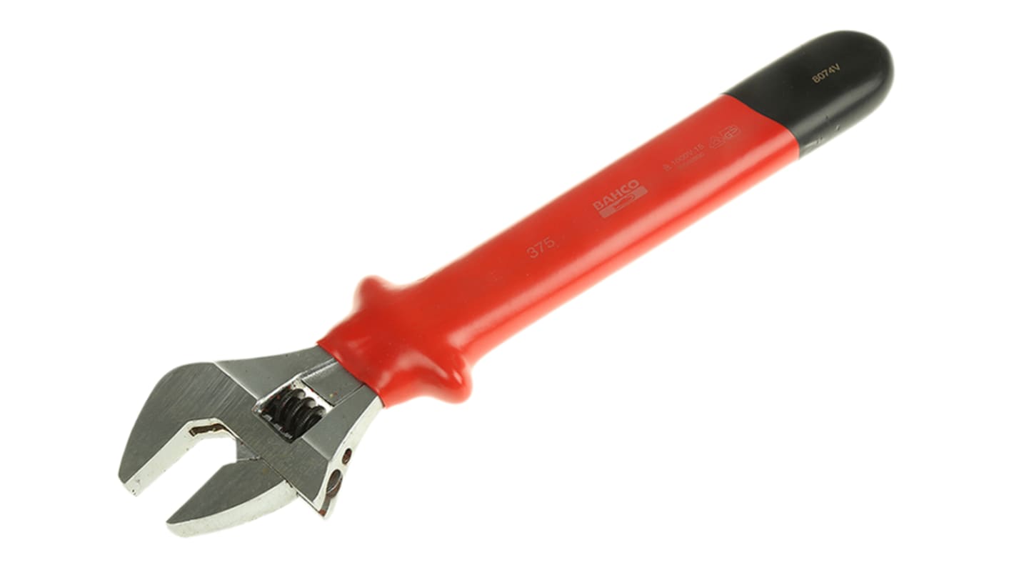 Bahco Adjustable Spanner, 390 mm Overall, 43mm Jaw Capacity, Insulated Handle, VDE/1000V