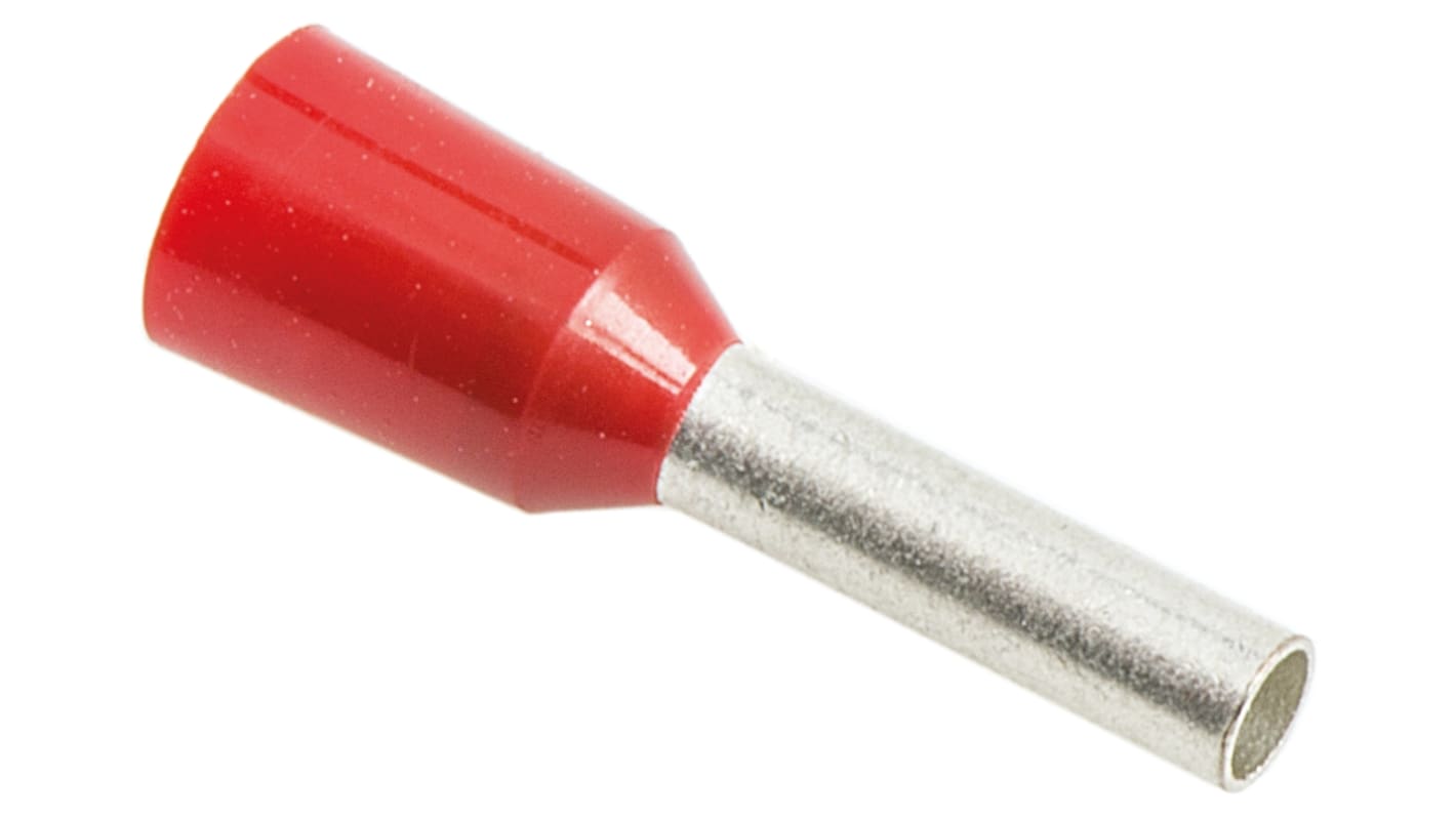 JST, GTR Insulated Crimp Bootlace Ferrule, 8mm Pin Length, 1.7mm Pin Diameter, 1.5mm² Wire Size, Red