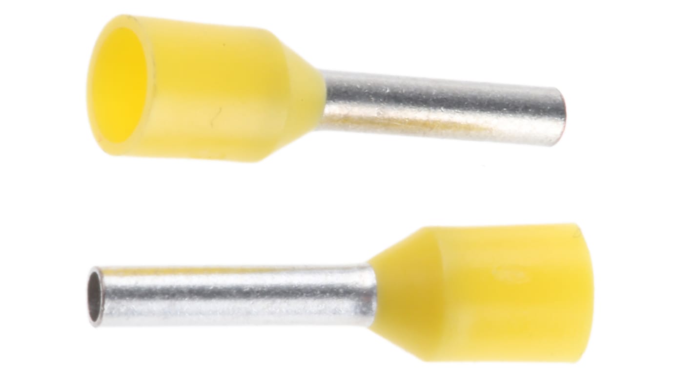 JST, GTR Insulated Crimp Bootlace Ferrule, 8mm Pin Length, 1.4mm Pin Diameter, 1mm² Wire Size, Yellow