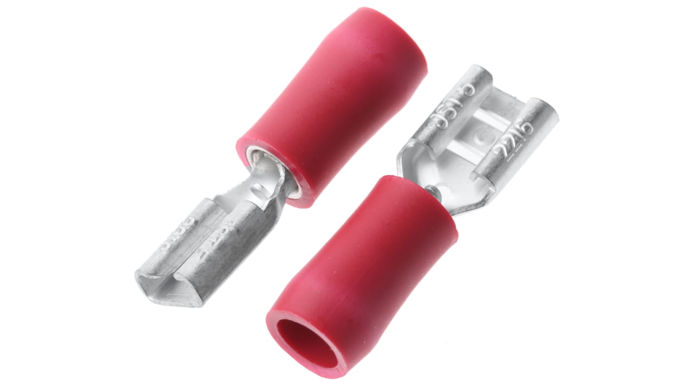 JST FVDDF Red Insulated Female Spade Connector, Receptacle, 4.75 x 0.5mm Tab Size, 0.25mm² to 1.65mm²