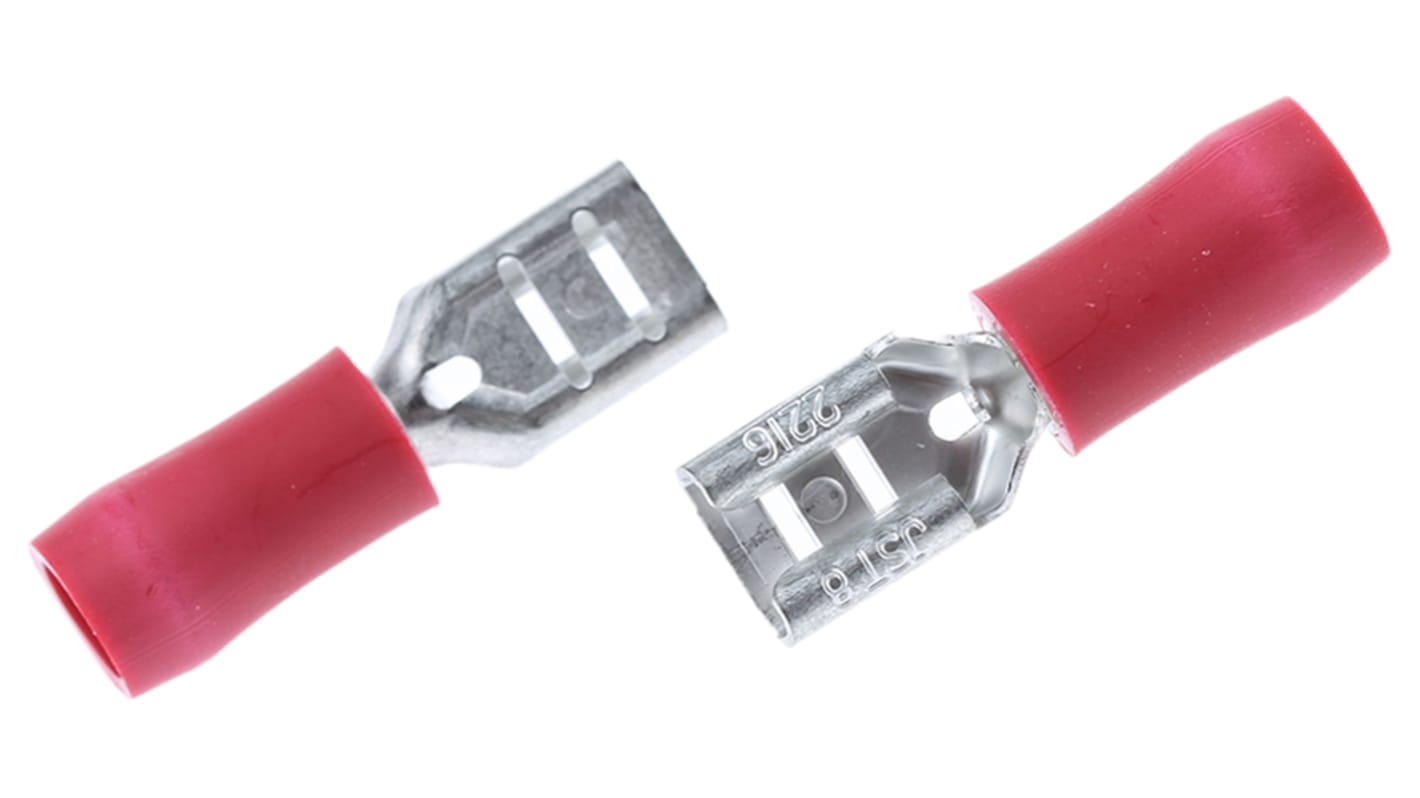 JST FVDDF Red Insulated Female Spade Connector, Receptacle, 4.75 x 0.8mm Tab Size, 0.25mm² to 1.65mm²