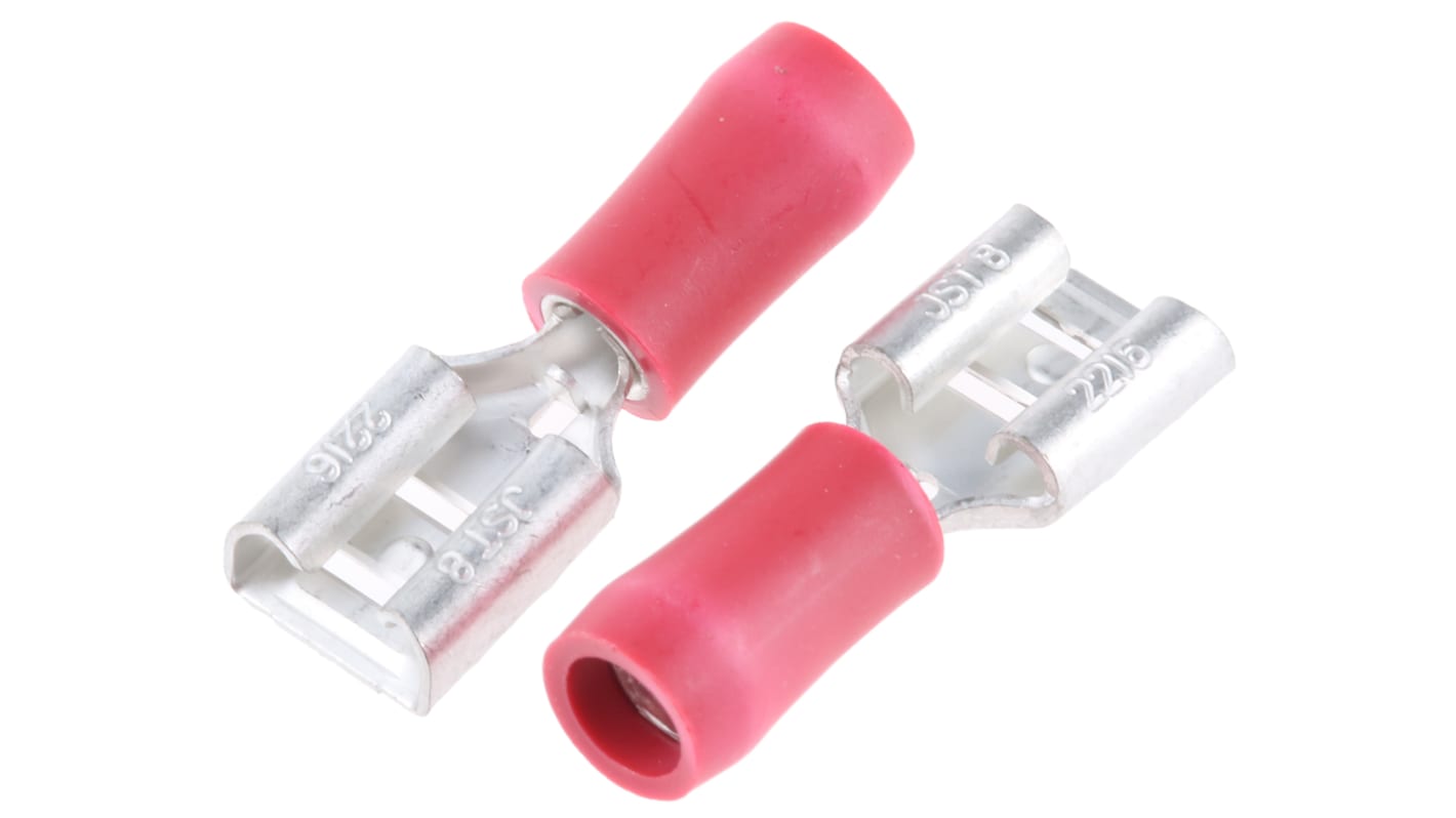 JST FVDDF Red Insulated Female Spade Connector, Receptacle, 6.35 x 0.8mm Tab Size, 0.25mm² to 1.65mm²