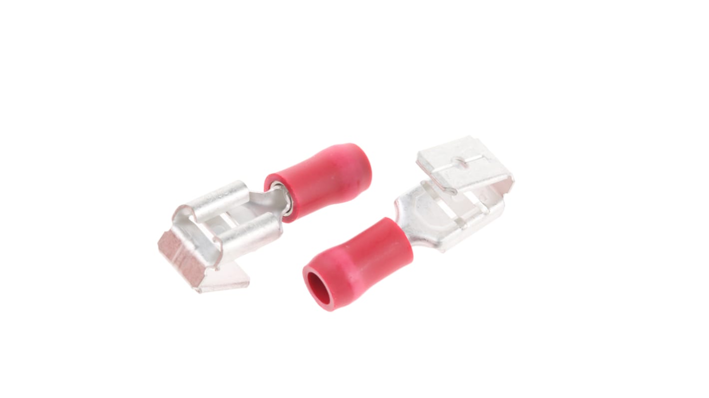 JST FVDDFM Red Insulated Female Spade Connector, Piggyback Terminal, 6.3 x 0.8mm Tab Size, 0.25mm² to 1.65mm²
