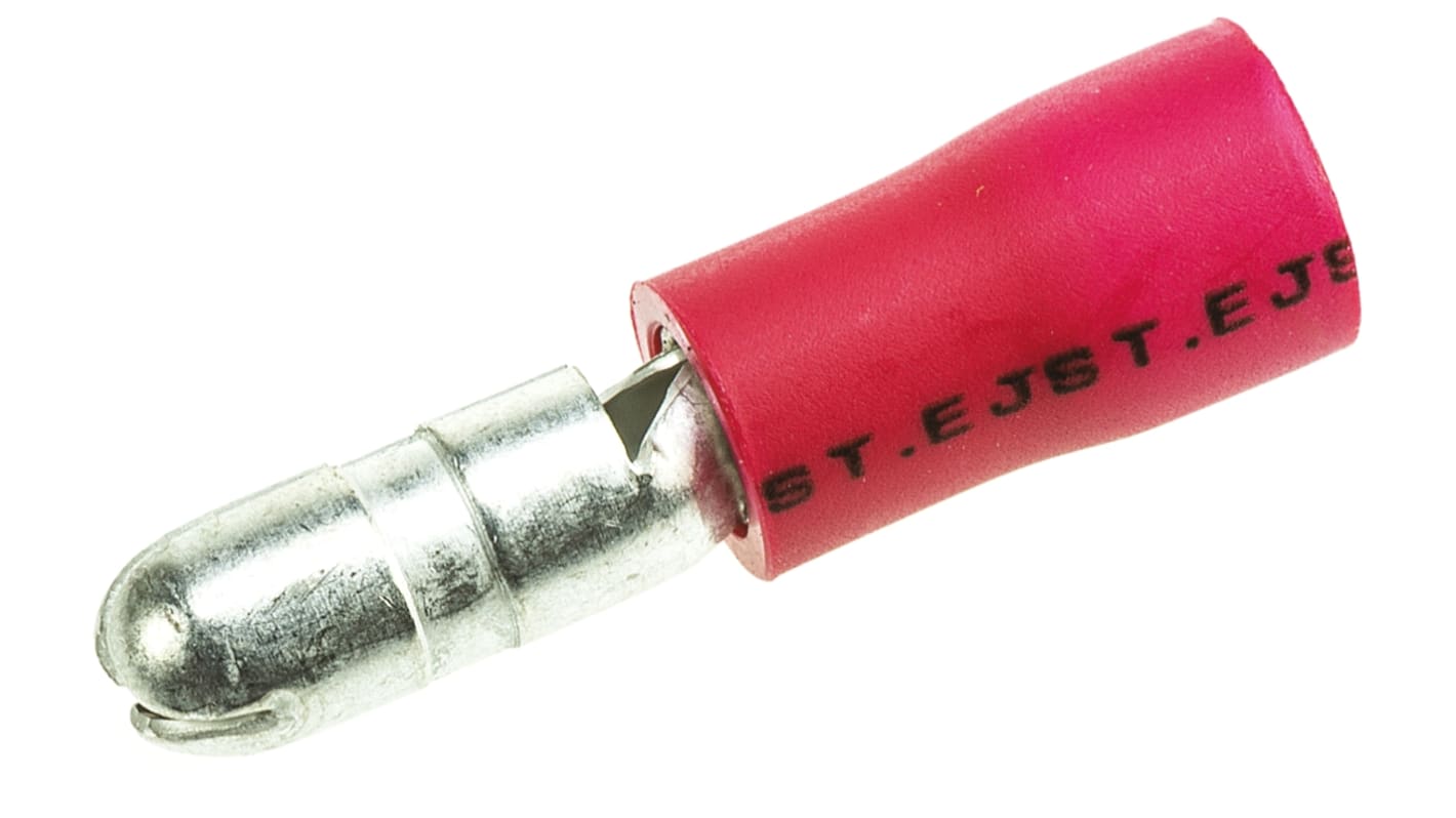 JST, FVDAGM Insulated Male Crimp Bullet Connector, 0.25mm² to 1.65mm², 22AWG to 16AWG, 4mm Bullet diameter, Red