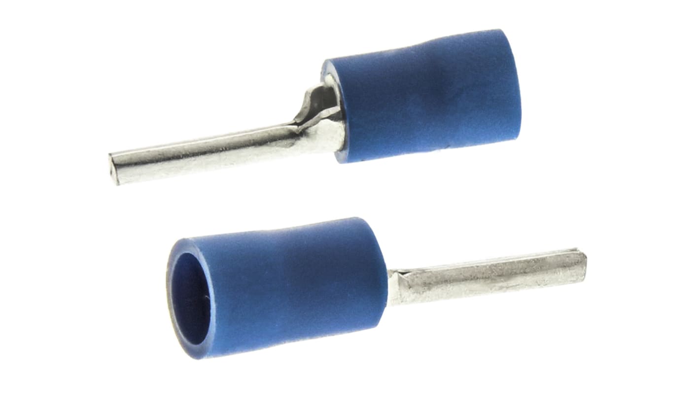 JST, FVPC Insulated Crimp Pin Connector, 1mm² to 2.6mm², 16AWG to 14AWG, 1.9mm Pin Diameter, 12mm Pin Length, Blue