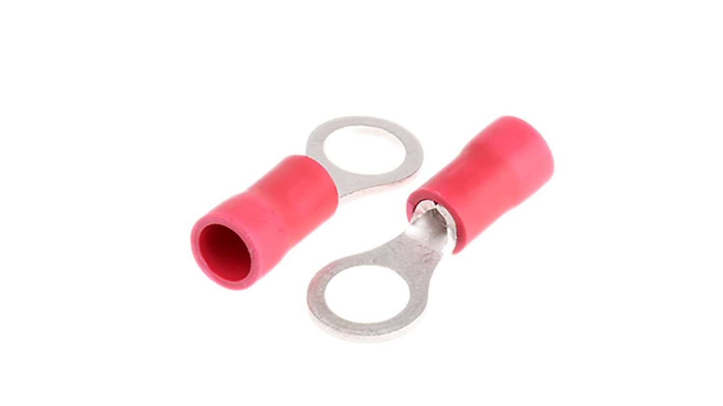 JST, FV Insulated Ring Terminal, M5 (#10) Stud Size, 0.25mm² to 1.65mm² Wire Size, Red