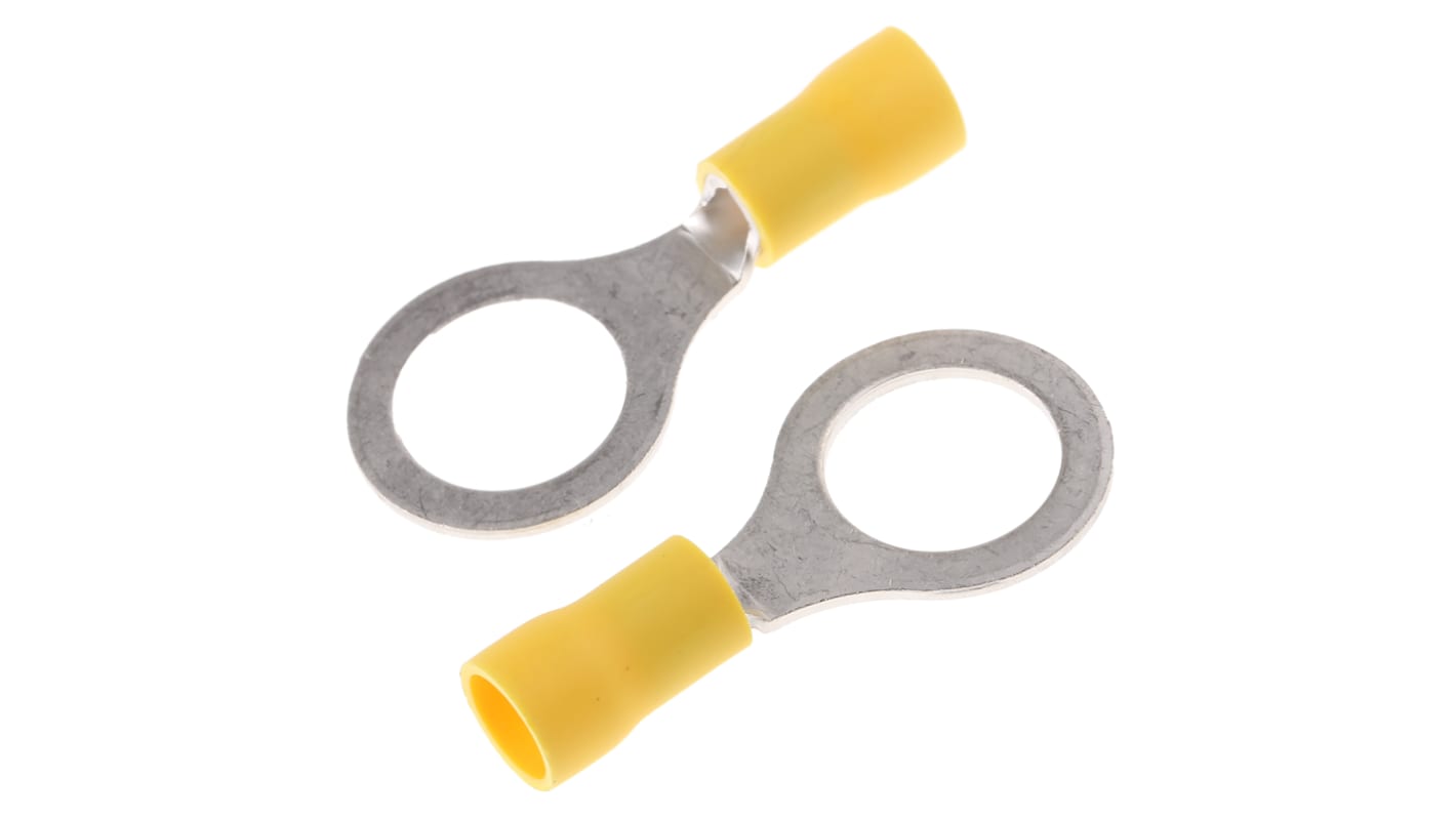 JST, FV Insulated Ring Terminal, M12 (1/2) Stud Size, 2.6mm² to 6.6mm² Wire Size, Yellow