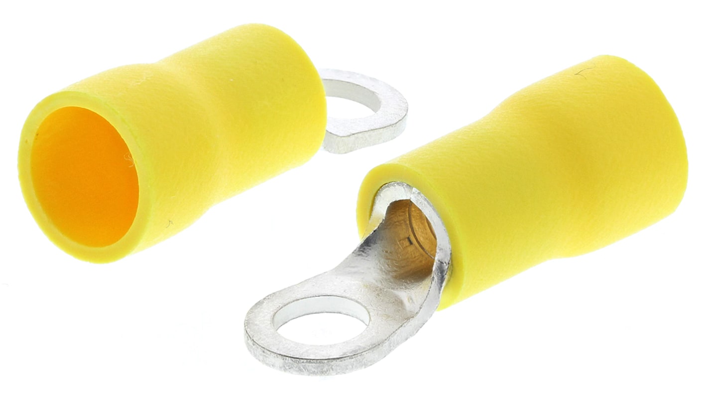 JST, FV Insulated Ring Terminal, M4 (#8) Stud Size, 2.6mm² to 6.6mm² Wire Size, Yellow