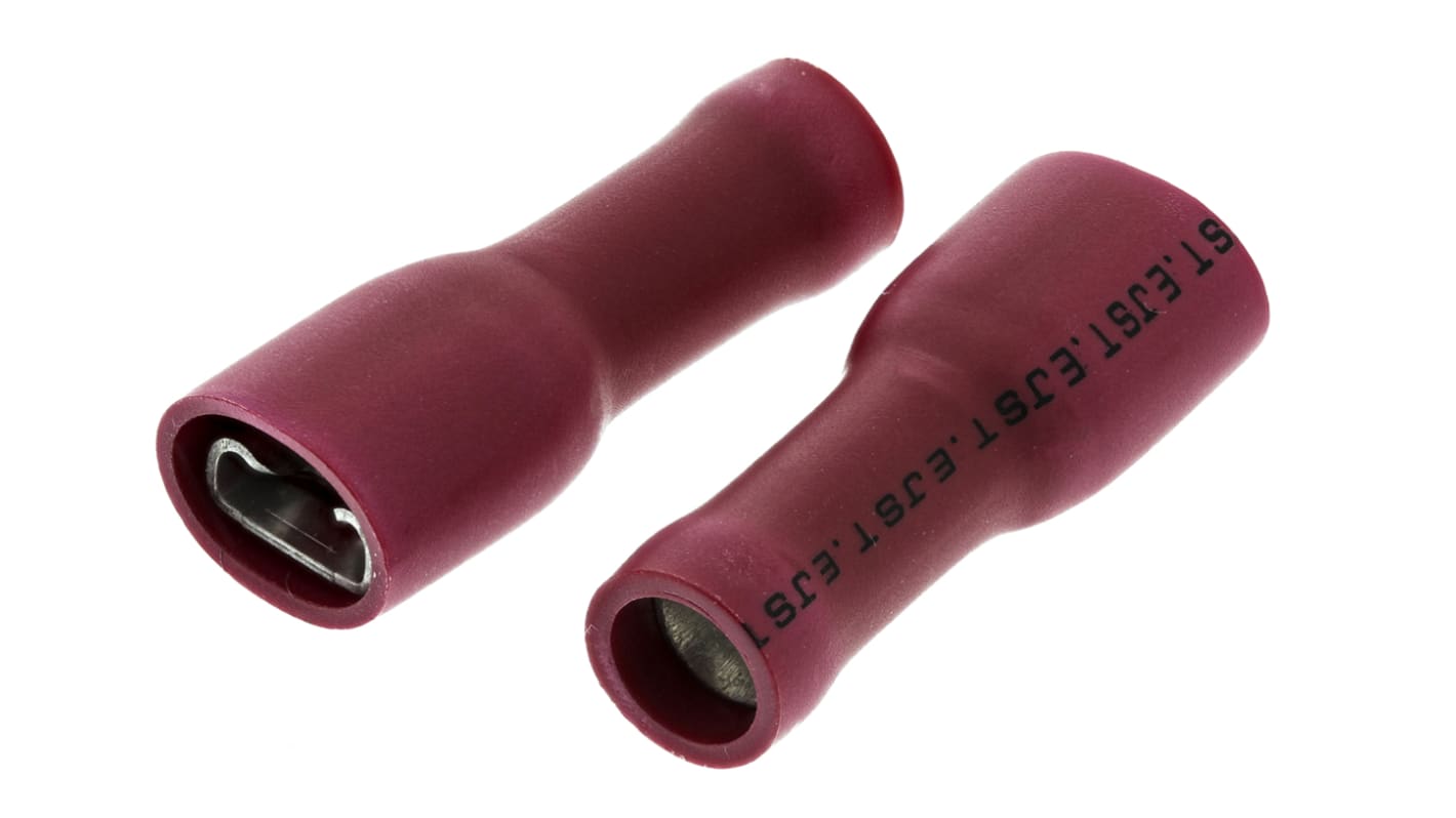 JST FLVDDF Red Insulated Female Spade Connector, Receptacle, 4.75 x 0.5mm Tab Size, 0.25mm² to 1.65mm²