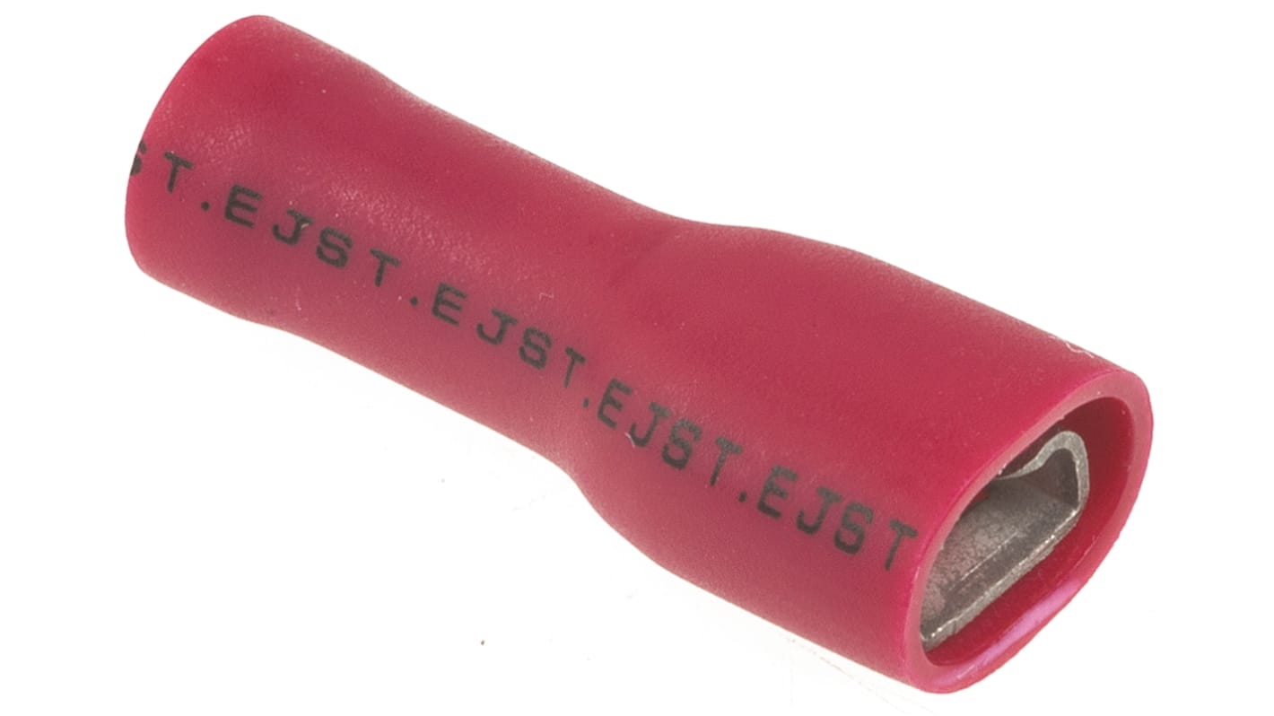 JST FLVDDF Flachsteckhülse, Rot, Isoliert, 4.75 x 0.8mm, Buchse, 0.25mm² - 1.65mm², 22AWG min