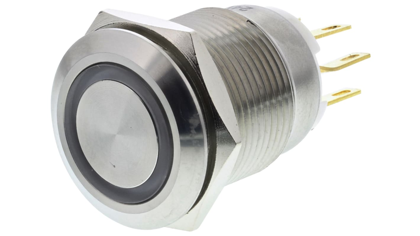 EOZ Illuminated Push Button Switch, Momentary, Panel Mount, 19.2mm Cutout, SPDT, Red LED, IP65