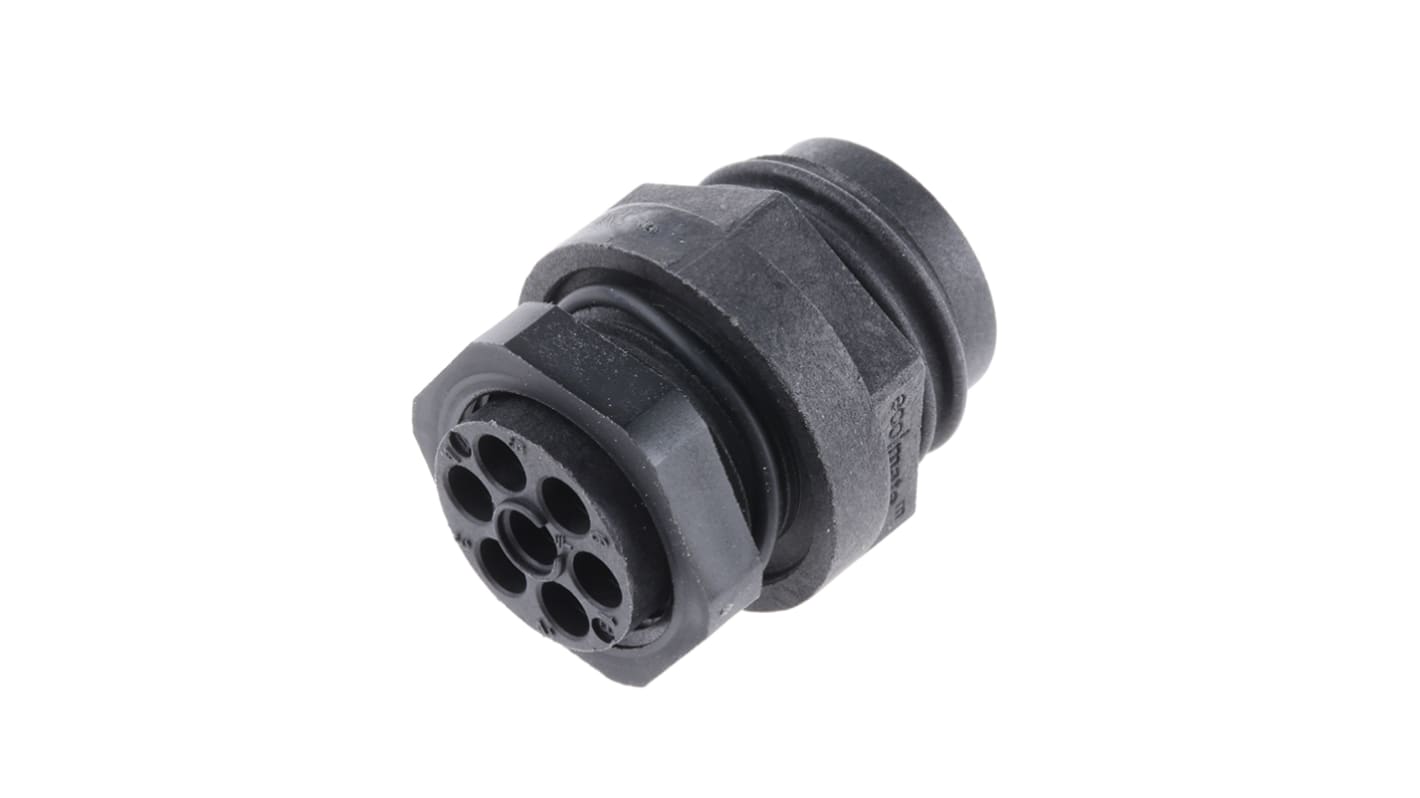 Conector circular Amphenol Industrial hembra serie Ecomate M HV de 6 + PE vías macho, tamaño carcasa 28.4, Montaje en