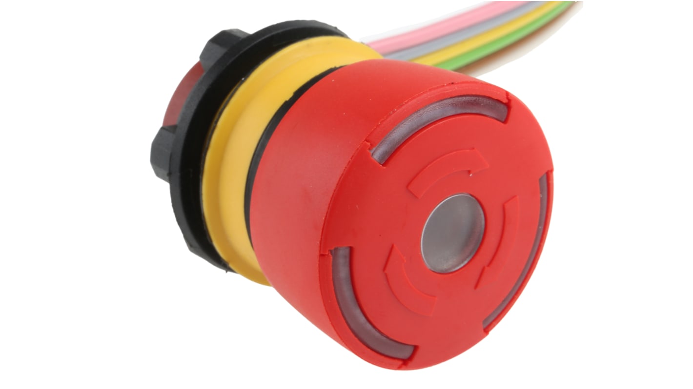 EAO 84 Series Twist Release Illuminated Emergency Stop Push Button, Panel Mount, 22.5mm Cutout, 2NC, IP65