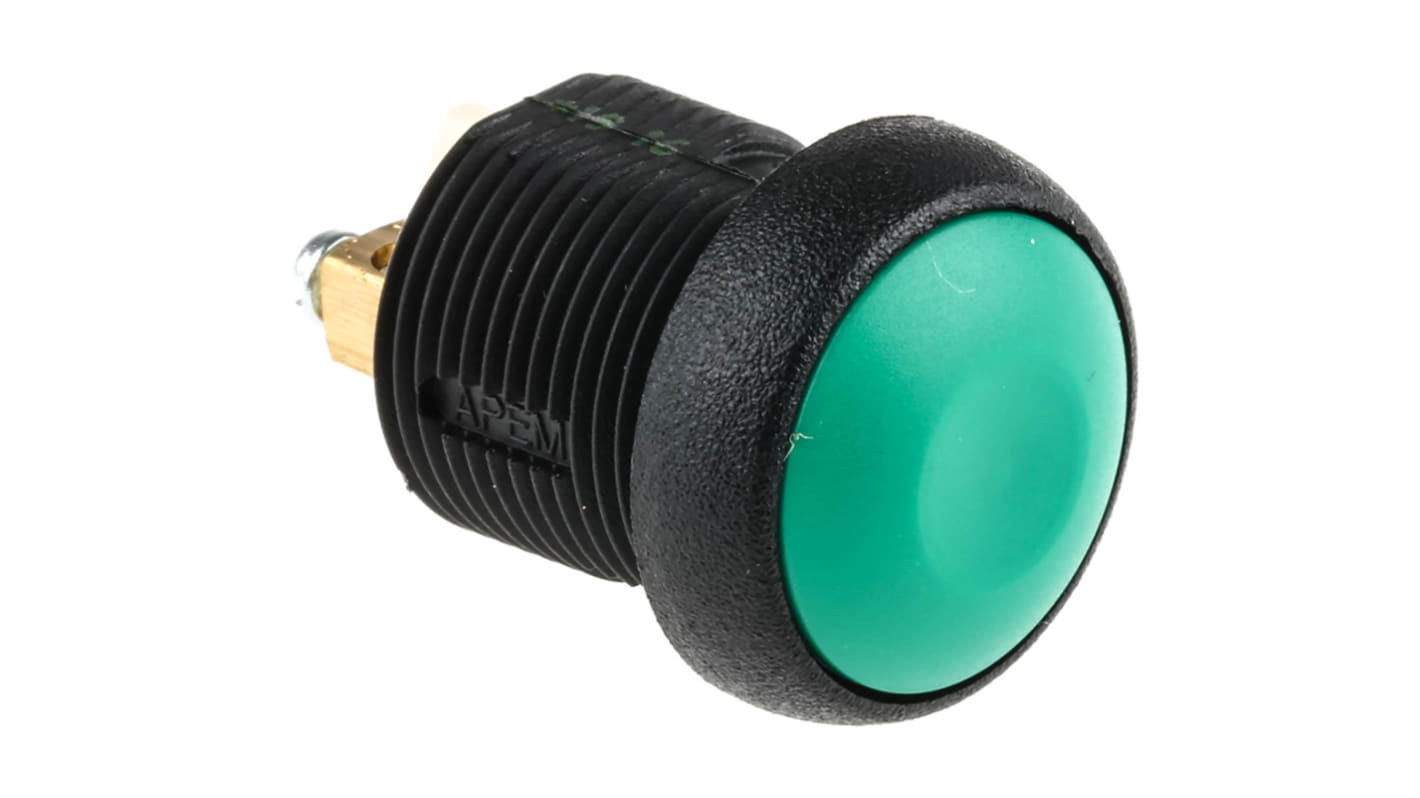 APEM Push Button Switch, Momentary, Panel Mount, 14.8mm Cutout, SPST, 250V ac, IP67