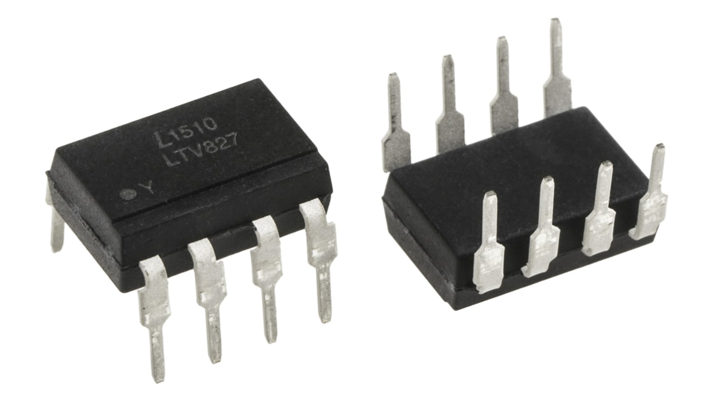 Optoacoplador Lite-On LTV-8x7 de 2 canales, Vf= 1.4V, Viso= 5 kVrms, IN. DC, OUT. Transistor, mont. pasante,