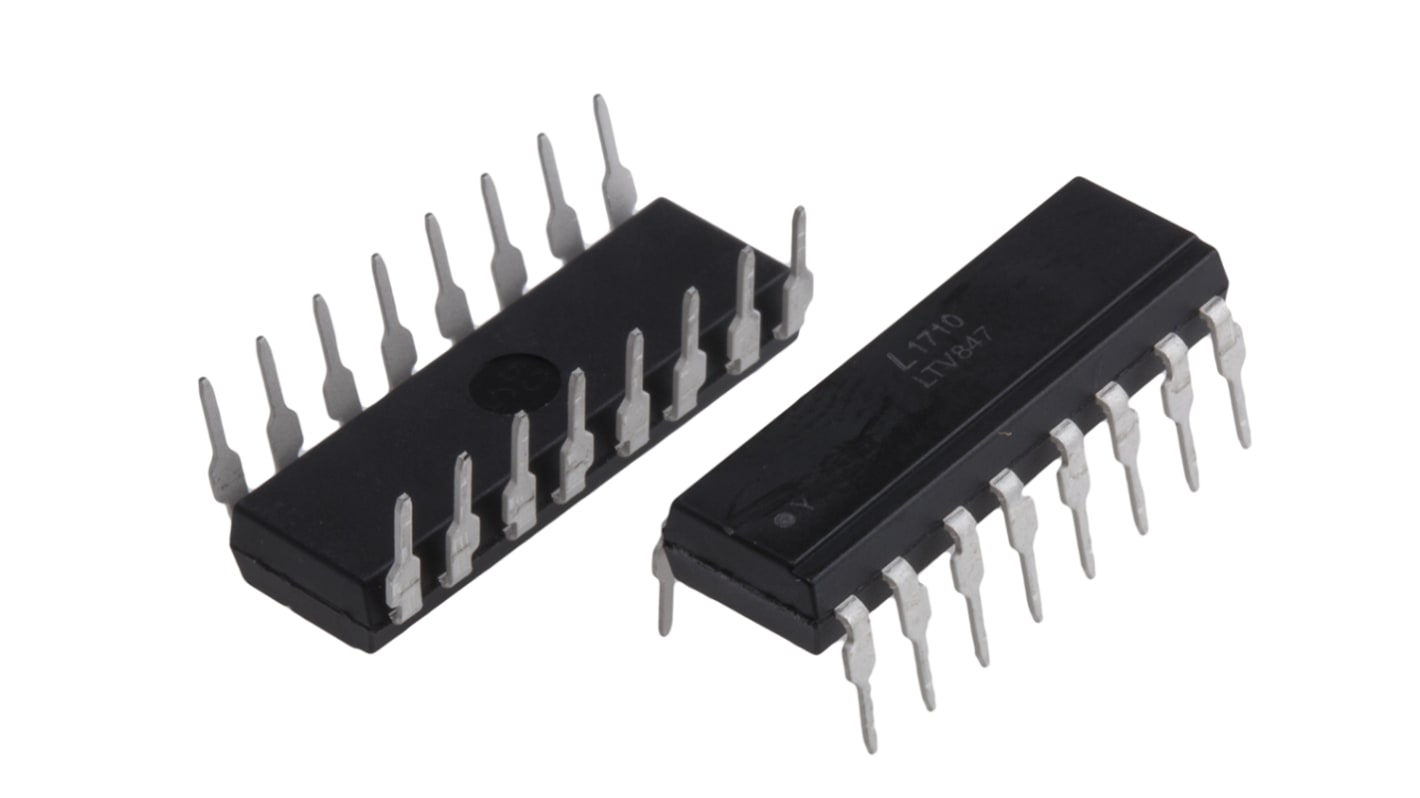 Optron, řada: LTV-8x7, počet kolíků: 16, počet kanálů: čtyřnásobný výstup Tranzistor vstup DC průchozí otvor 50 % PDIP