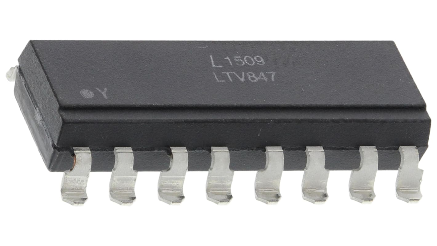 Optoacoplador Lite-On LTV-8x7 de 4 canales, Vf= 1.4V, Viso= 5 kVrms, IN. DC, OUT. Transistor, mont. superficial,