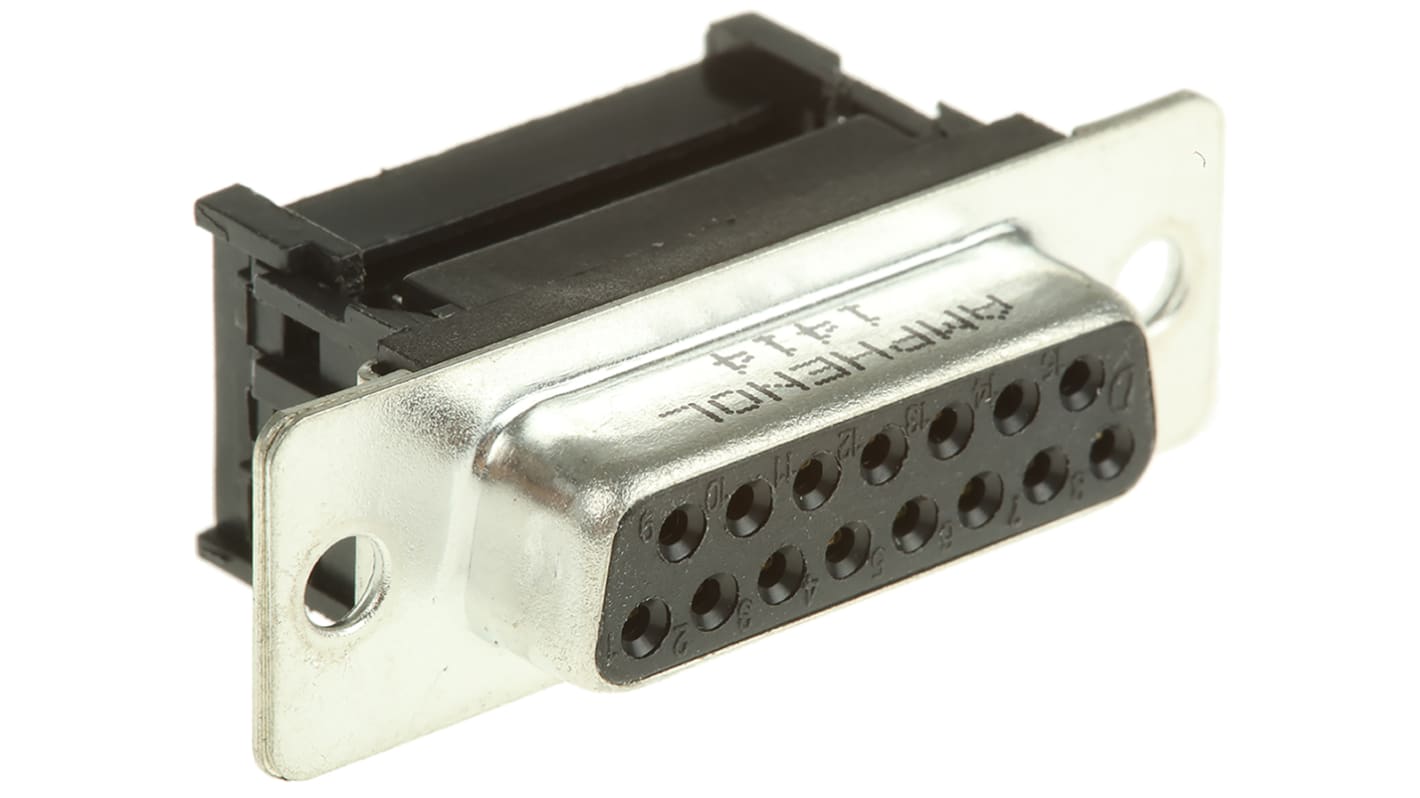 Conector D-sub Amphenol, Serie DFR, paso 2.74mm, Ángulo de 90° , Montaje de Cable, Hembra, Terminación IDC, 250,0 V.,