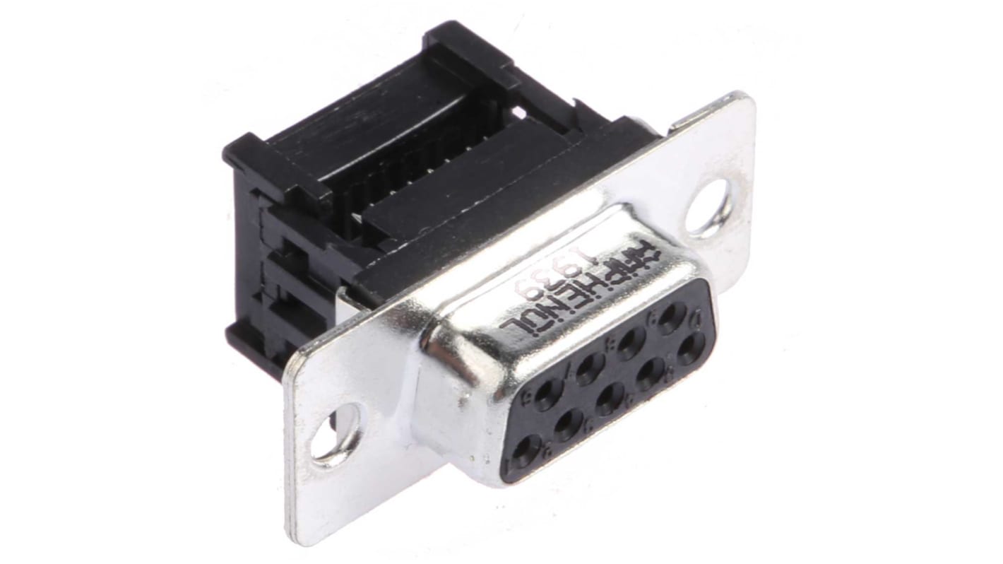 Conector D-sub Amphenol, Serie DFR, paso 2.74mm, Ángulo de 90° , Montaje de Cable, Hembra, Terminación IDC, 250,0 V.,