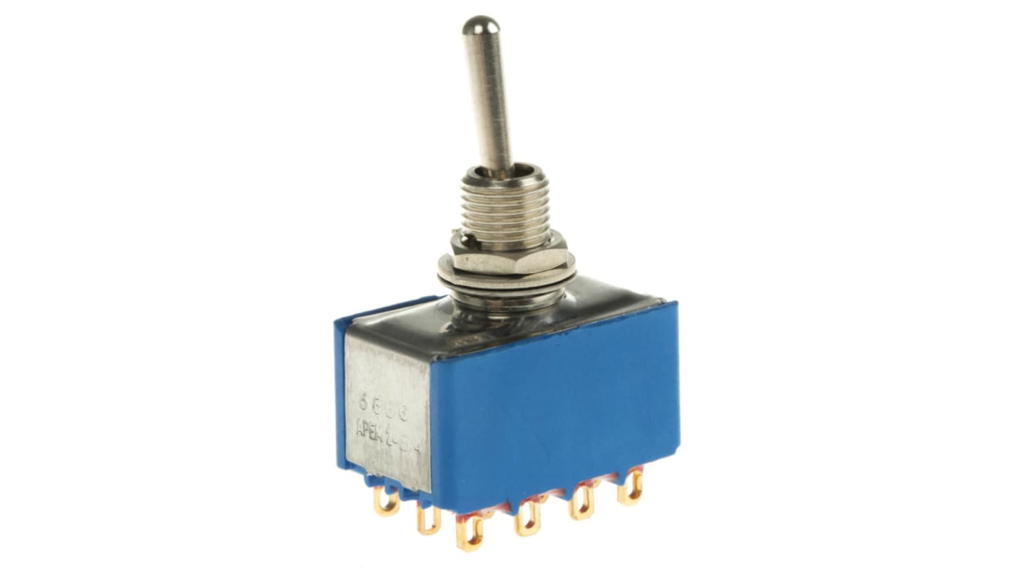 APEM Toggle Switch, Panel Mount, On-On, 4PDT, Solder Lug Terminal, 20V ac/dc