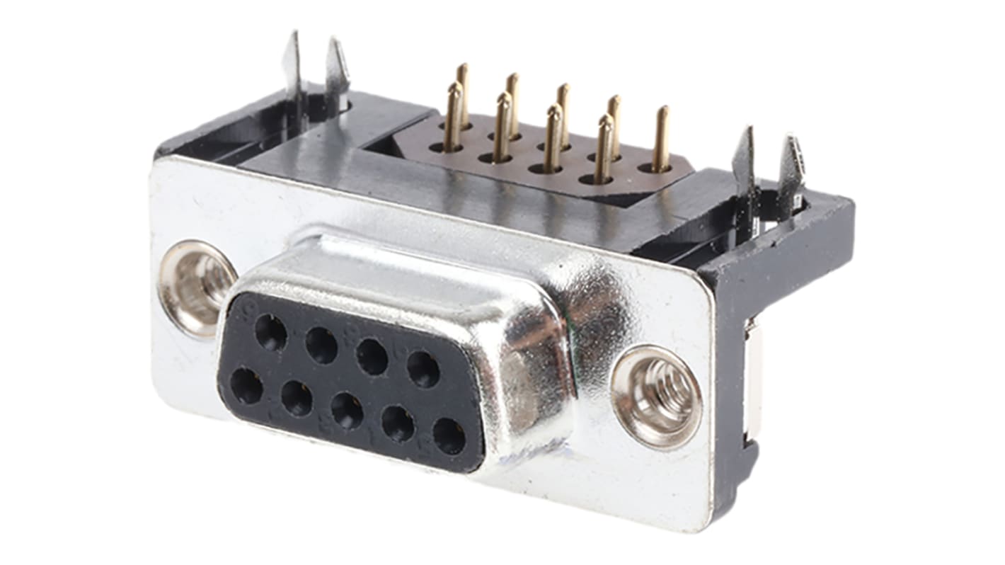 Harting D-Sub konnektor, fatning, 9-Polet, D-Sub Filter Serien, 2.77mm benafstand, Retvinklet, Hulmontering, Lodde