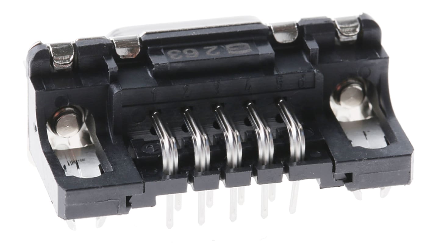 Harting 9 Way Right Angle Through Hole D-sub Connector Socket, 2.74mm Pitch, with 4-40 UNC Female Screwlocks, Boardlocks