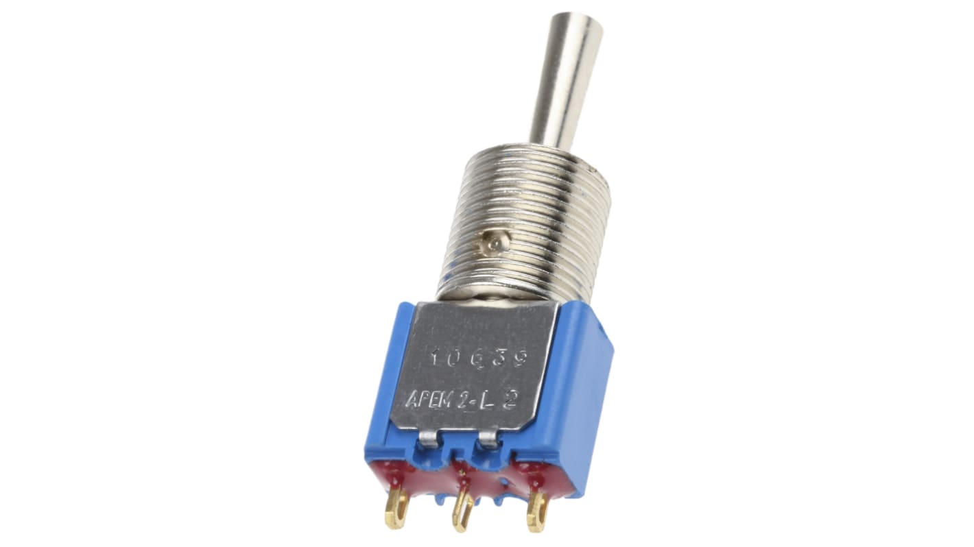 APEM Toggle Switch, Panel Mount, On-Off-On, SPDT, Solder Terminal