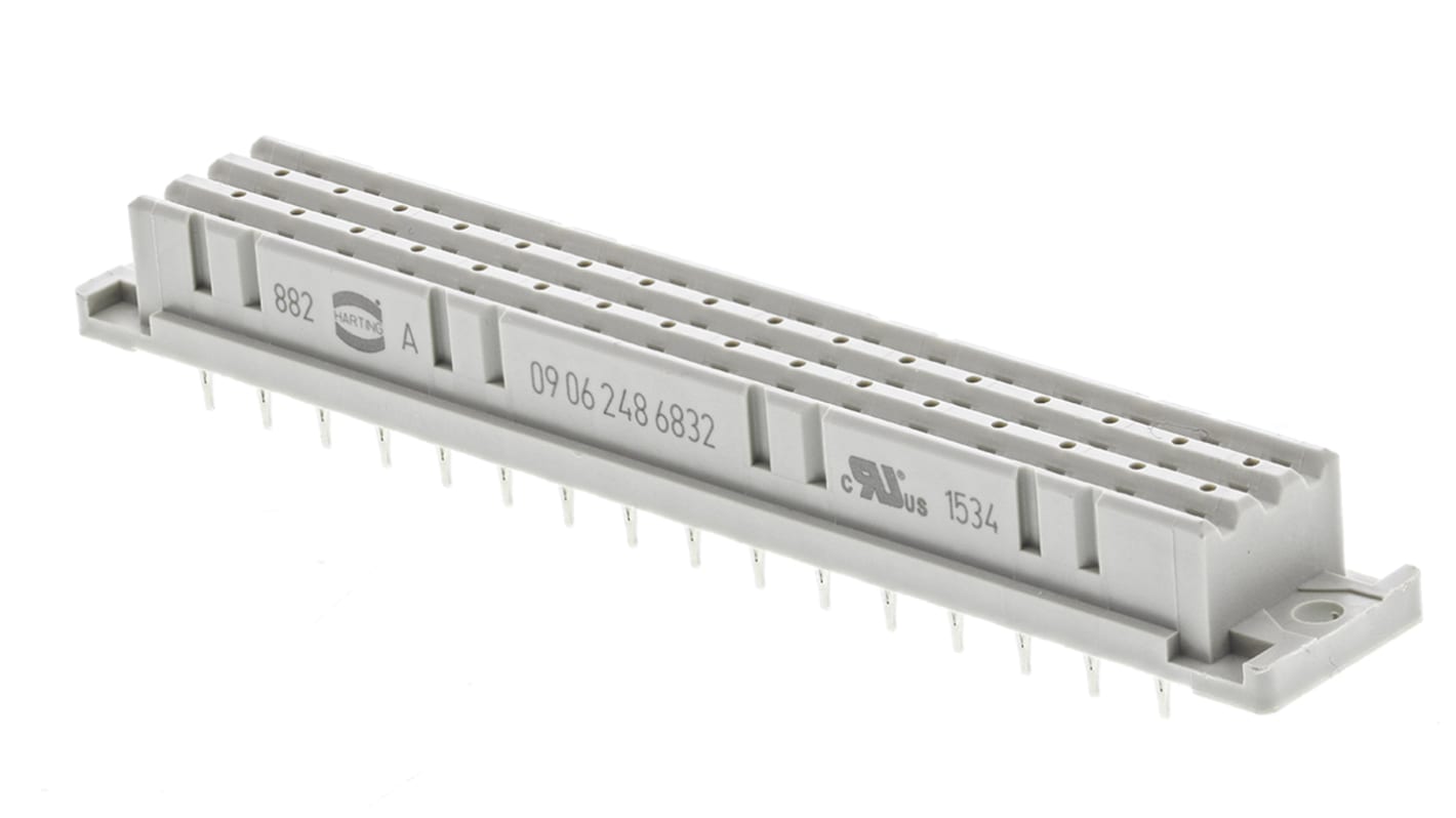 Connecteur DIN 41612 HARTING, 48 contacts Femelle, Droit sur 3 rangs, entraxe 5.08mm