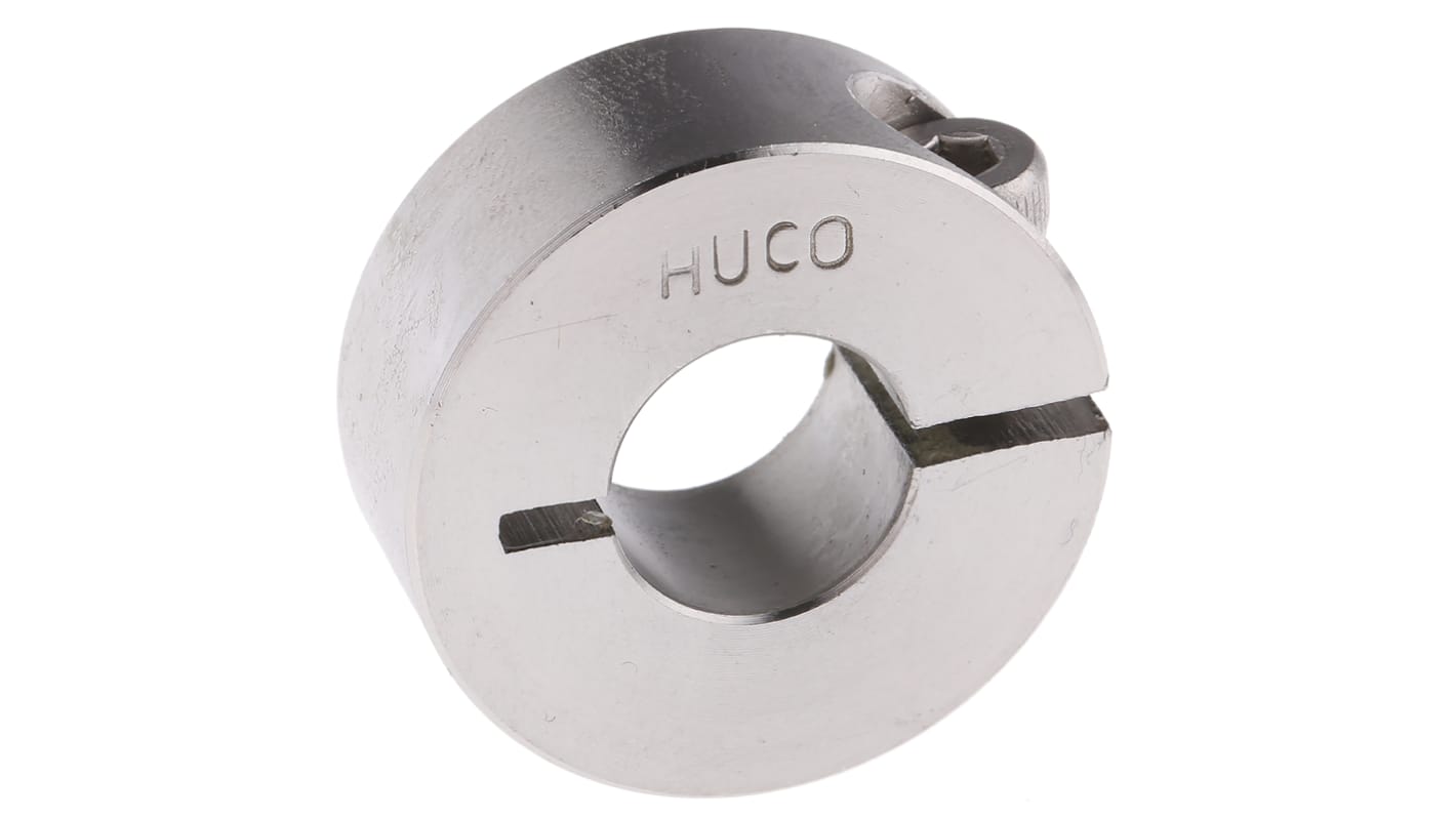 Huco Akselflange, Rustfrit stål, for dia. 12mm aksel, Udelt, befæstelse: Spændeskrue, 046102012