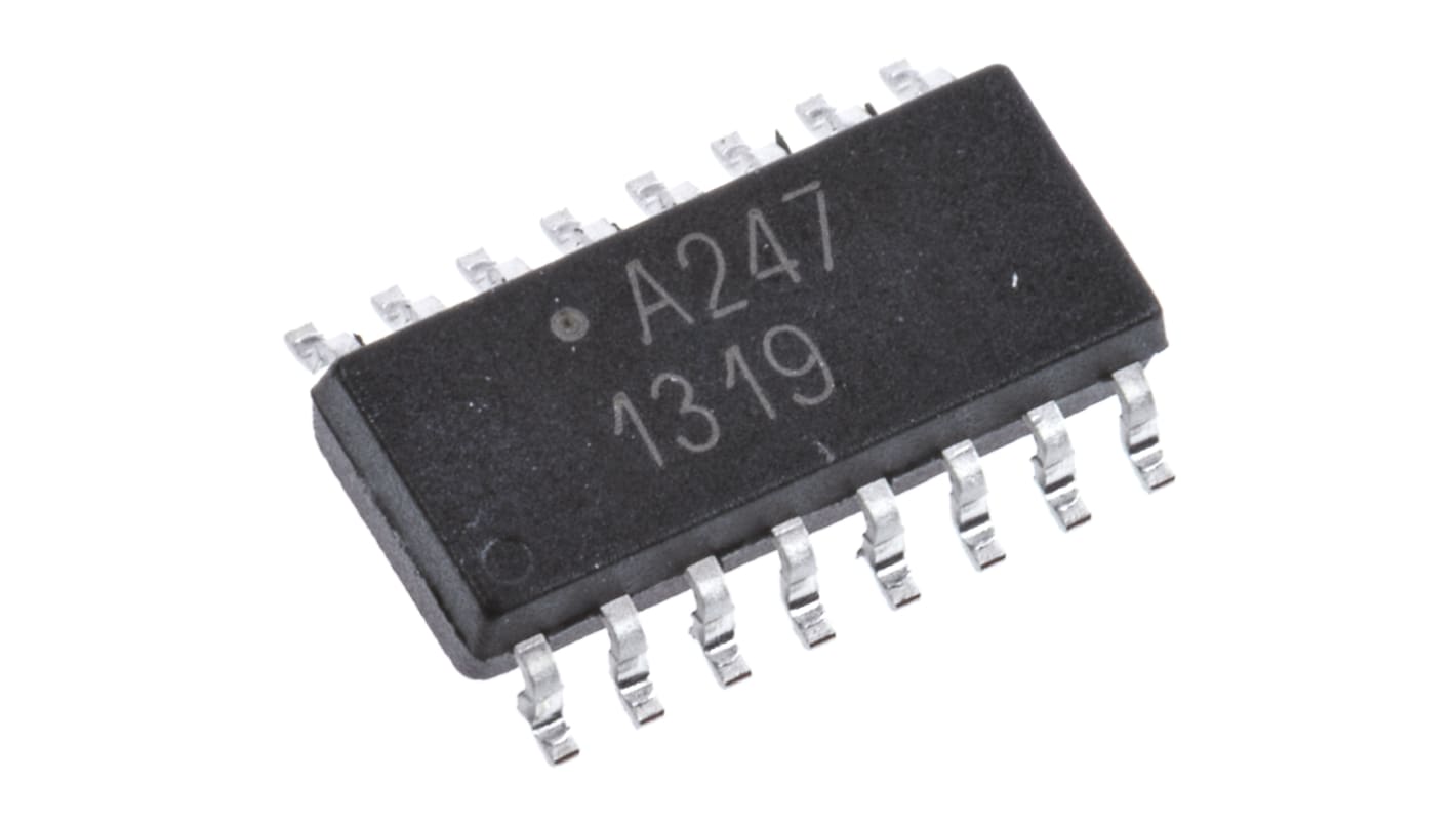 Optoacoplador Broadcom de 4 canales, Vf= 1.4V, Viso= 3 kVrms, IN. DC, OUT. Transistor, mont. superficial, encapsulado