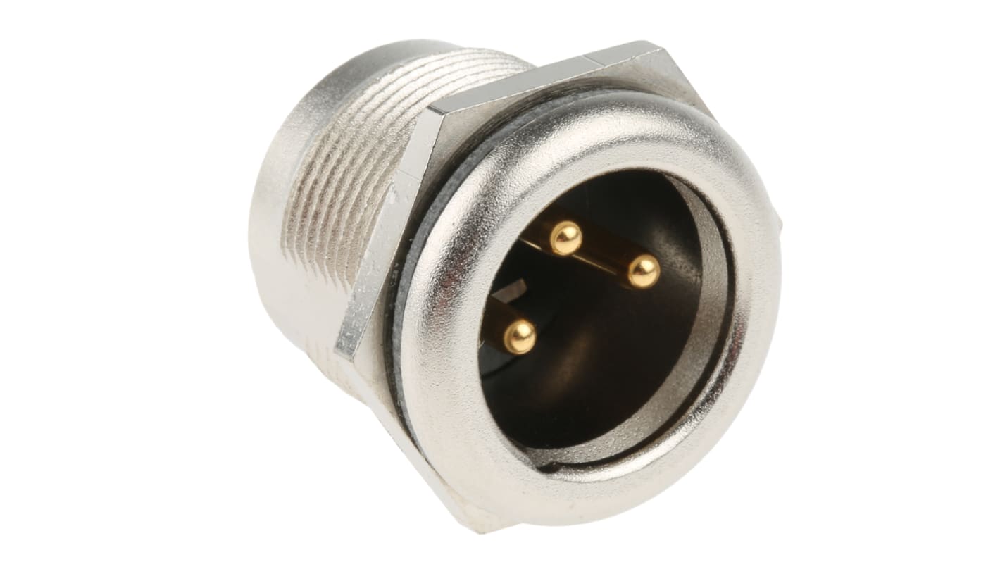 Neutrik Panel Mount XLR Connector, Male, 50 V ac, 3 Way, Gold over Nickel Plating