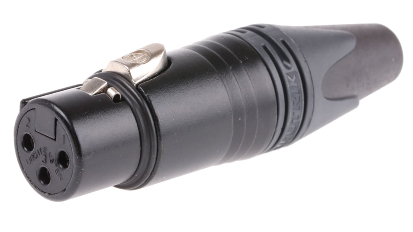 Conector XLR Hembra Recto de 3 pines Neutrik, contactos de Bronce revestidos de Plata, 1A, Montaje de Cable