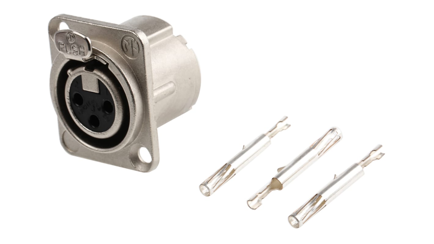 Neutrik-Connecteur XLR Femelle Droit 3 voies Montage panneau, placage Argent sur Nickel