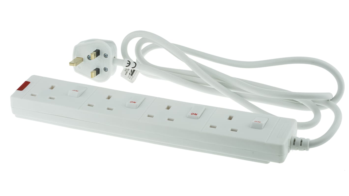 Type G - British 4 Gang Extension socket, 2m Cable