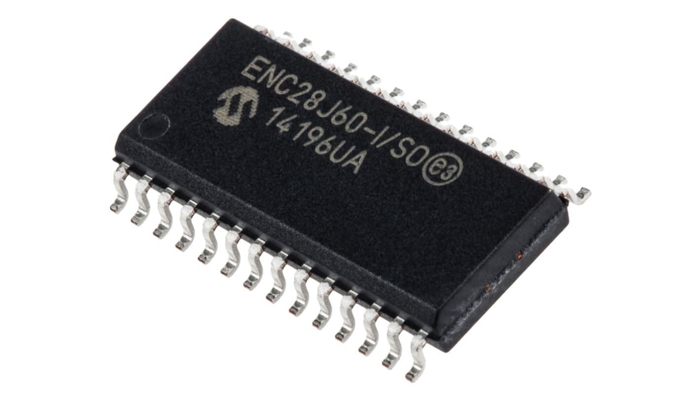 Controlador Ethernet, ENC28J60-I/SO, Serie SPI, SPI, 10Mbps, SOIC, 28-Pines, 3,3 V