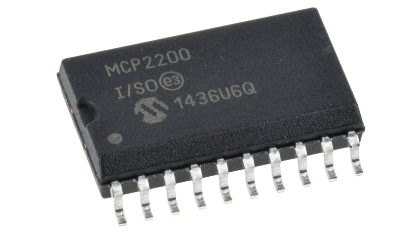 Controlador USB Microchip MCP2200-I/SO, 20 pines, SOIC W, 12Mbps, USB 2.0, 5,5 V